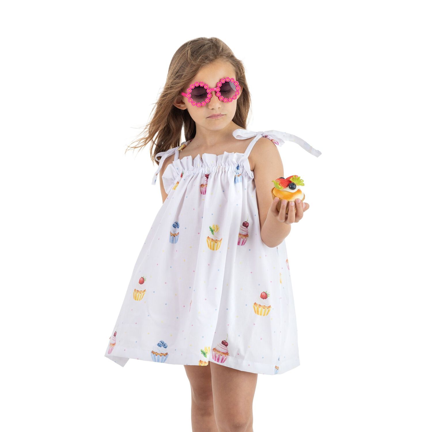 Girls White Cupcakes Beach Dress, 2, hi-res image number null