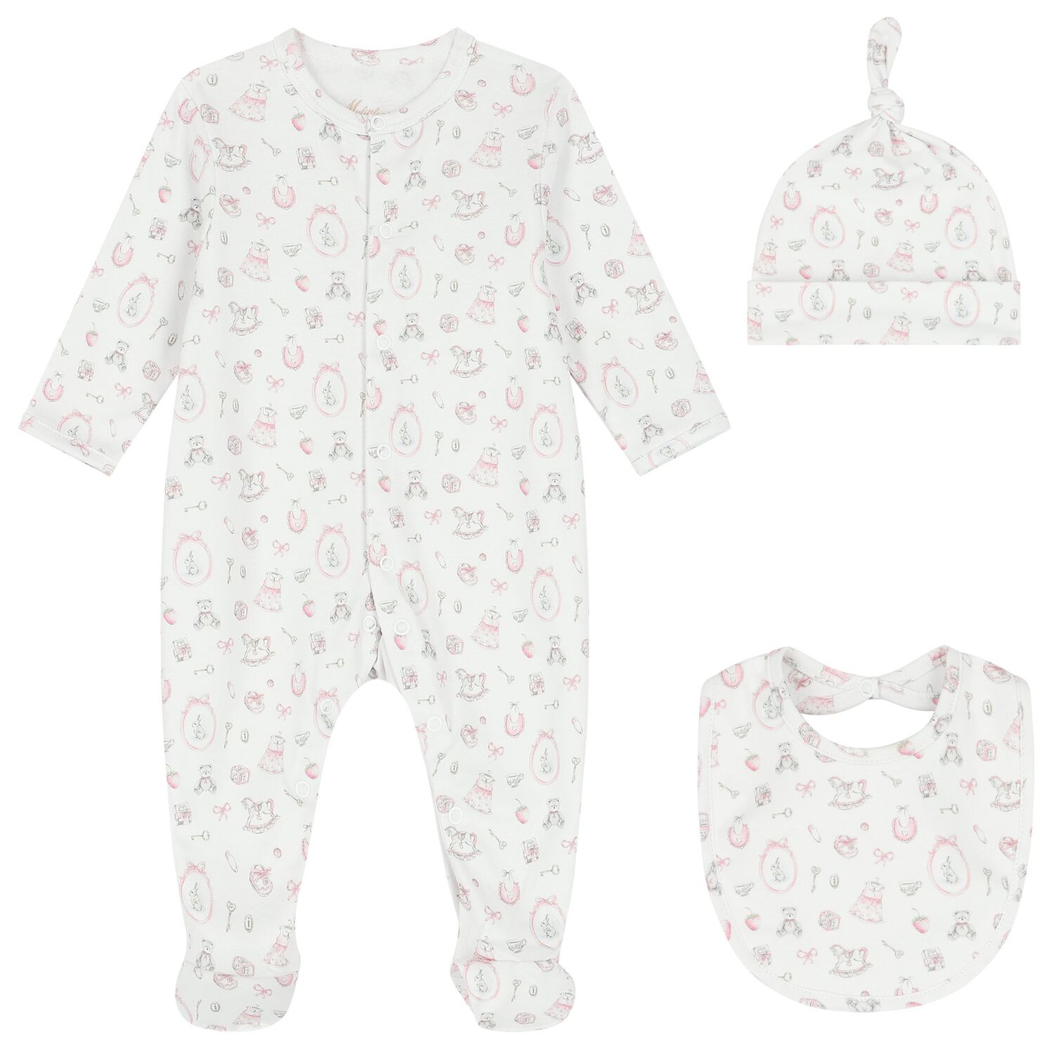 Baby Girls White & Pink Babygrow Set, 1, hi-res image number null