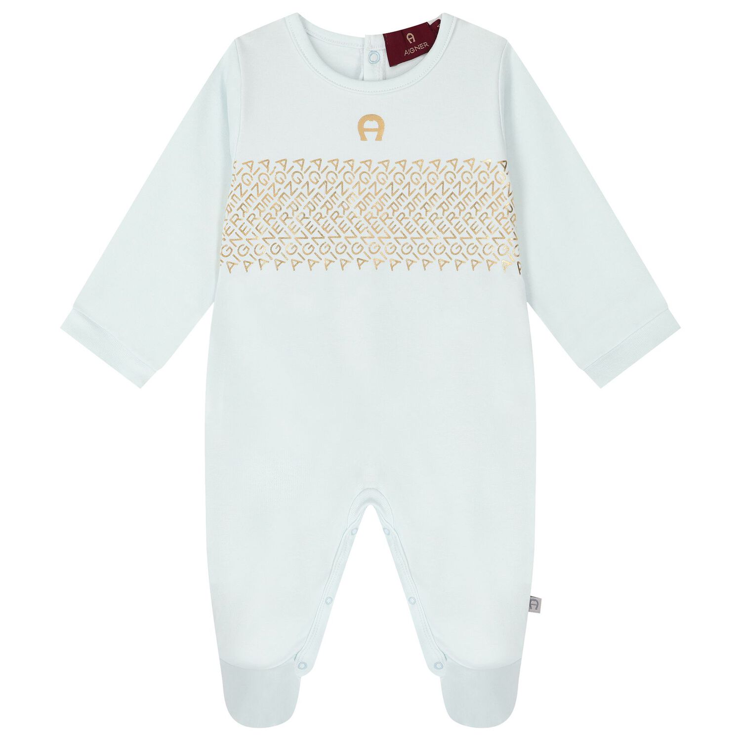 طقم هدايا ملابس أطفال وقبعة باللون الأزرق الباهت والذهبي للأولاد, 1, hi-res