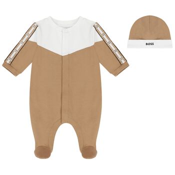Baby Boys White & Beige Logo Babygrow Gift Set