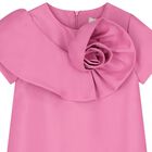 Girls Pink Flower Satin Dress, 1, hi-res