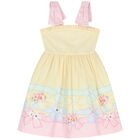 Girls Yellow Floral & Bow Dress, 1, hi-res