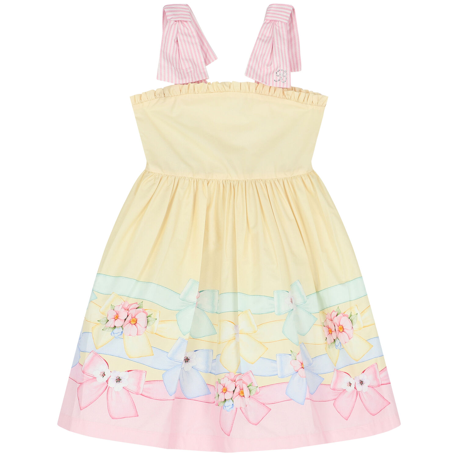 Girls Yellow Floral & Bow Dress, 1, hi-res image number null