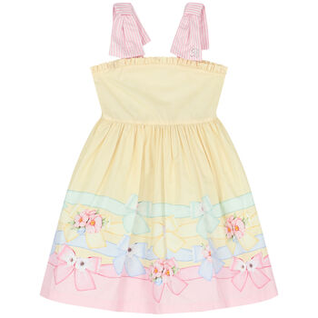 Girls Yellow Floral & Bow Dress
