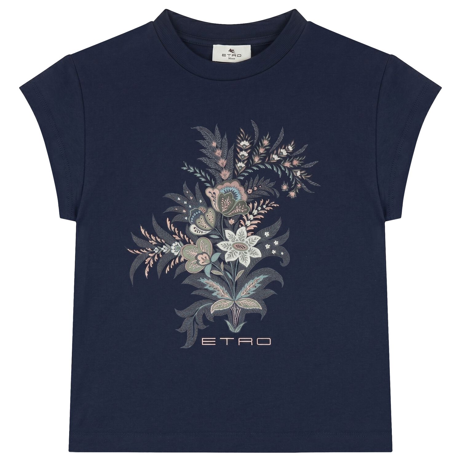 Girls Navy Blue Floral Logo T-Shirt, 3, hi-res