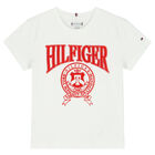Girls White Varsity Logo T-Shirt, 1, hi-res