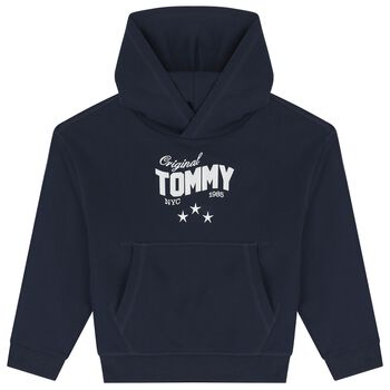 Girls Navy Blue Logo Hooded Top