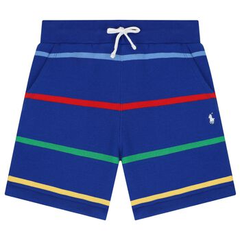 Boys Blue Logo Striped Shorts