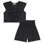Girls Black Ruffled Shorts Set, 2, hi-res