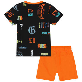 Younger Boys Black & Orange Logo Shorts Set