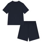 Boys Navy Blue Logo Shorts Set, 5, hi-res