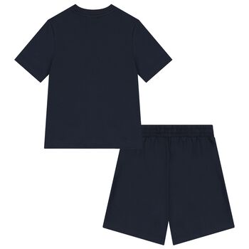 Boys Navy Blue Logo Shorts Set