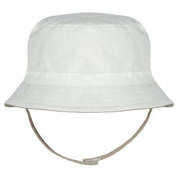 قبعة أولاد بوجهين باللون الأبيض والبيج