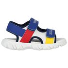 Boys White & Blue Logo Sandals, 1, hi-res