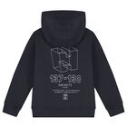 Boys Navy Blue Logo Hooded Top, 1, hi-res
