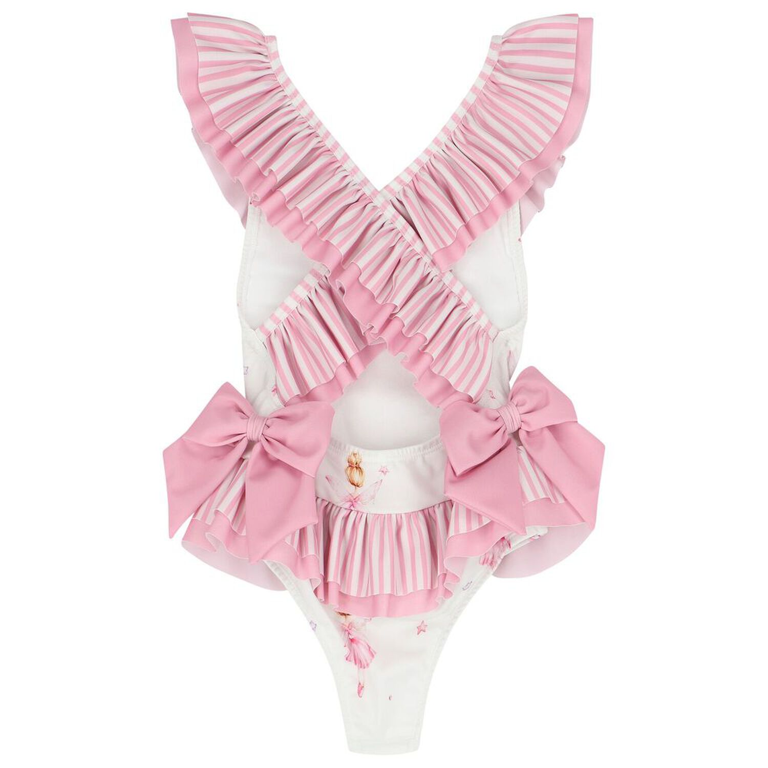 Girls White & Pink Ballerinas Swimsuit, 1, hi-res
