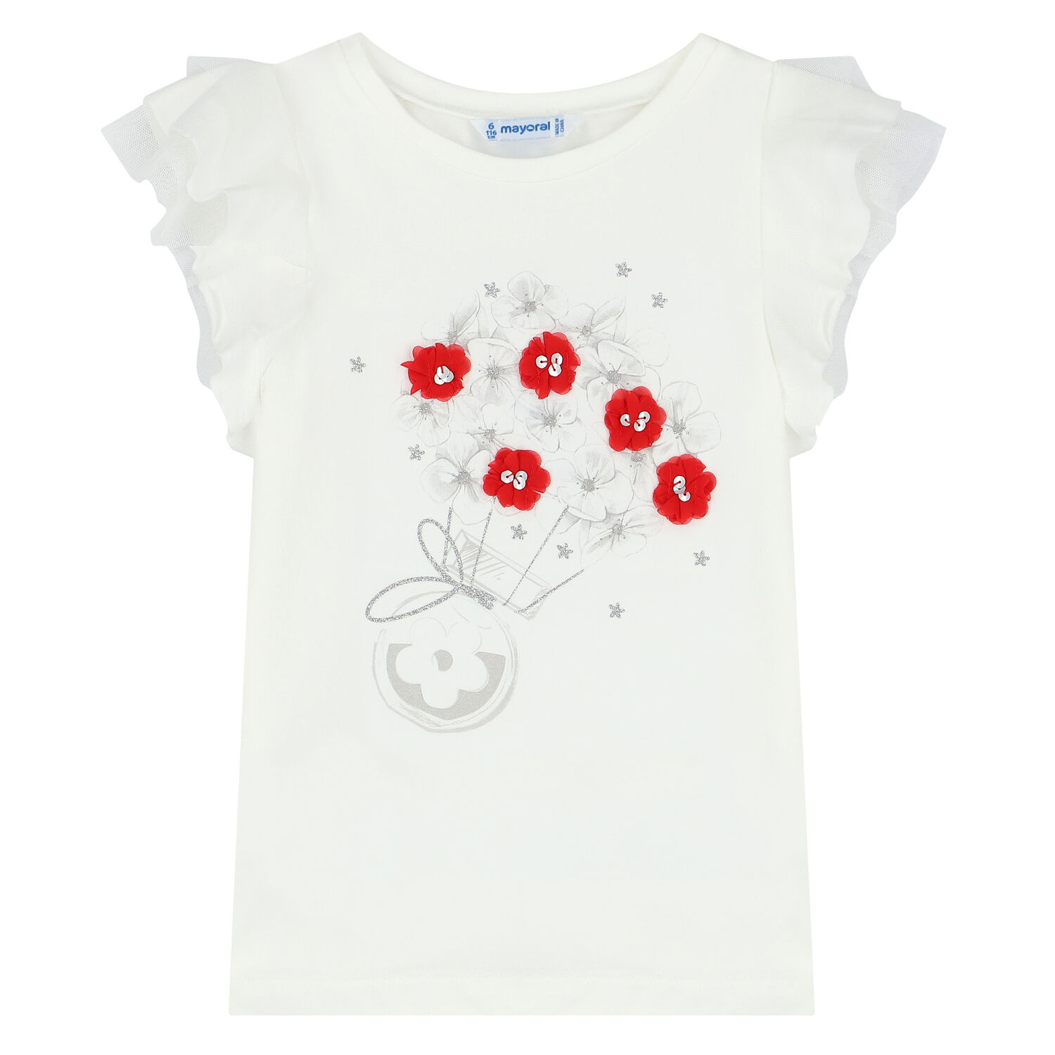 Girls Ivory Floral T-Shirt, 3, hi-res
