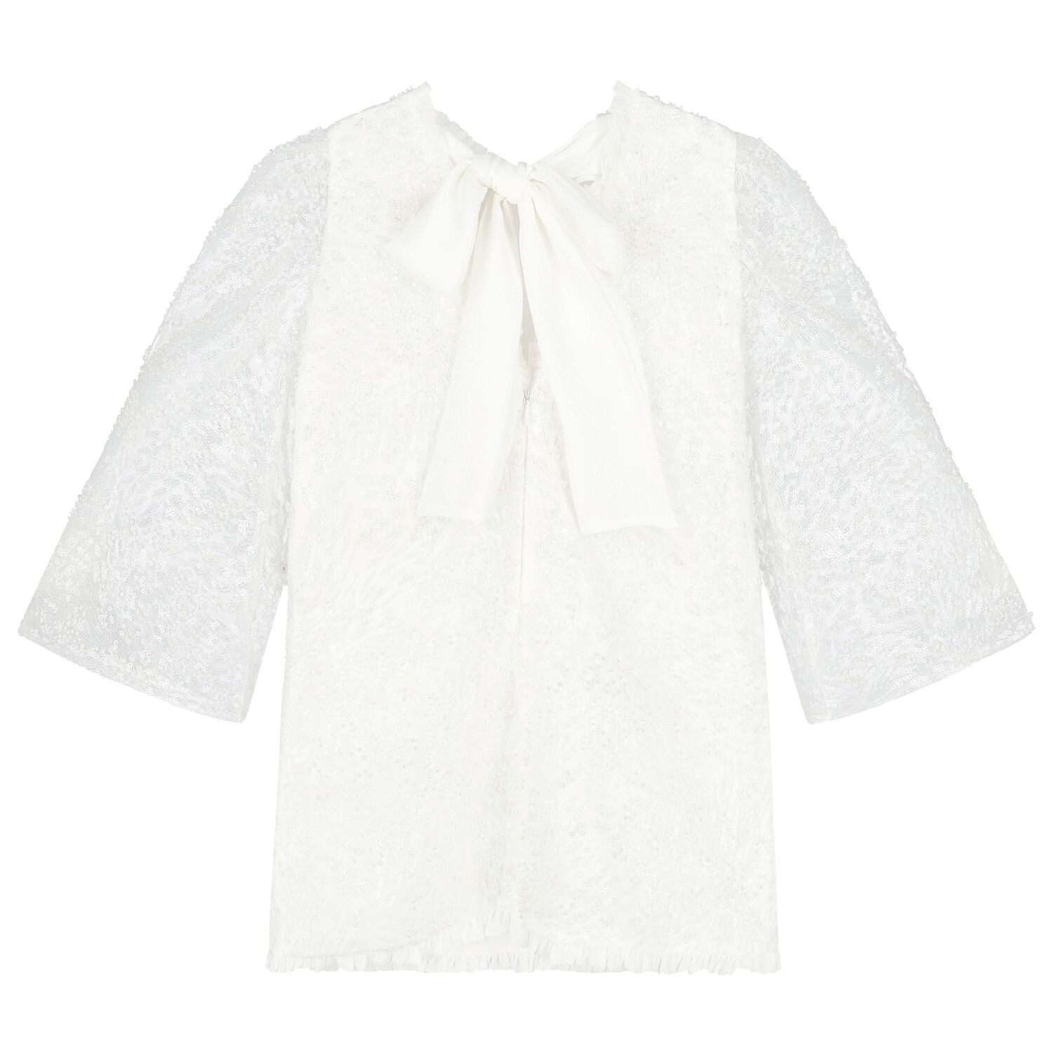 Girls White Embellished Tulle Dress, 1, hi-res