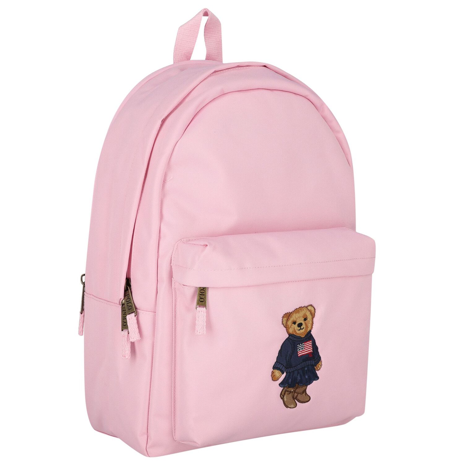 Girls Pink Canvas Polo Bear Backpack ( 44cm ), 3, hi-res