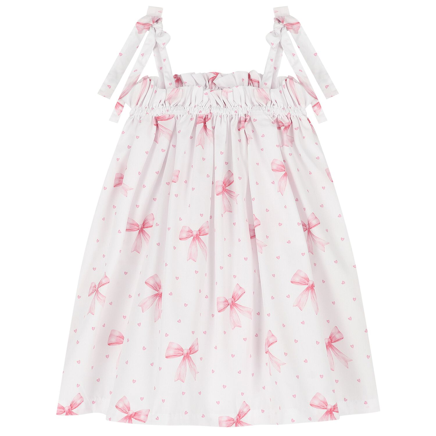 Girls White & Pink Bow Beach Dress, 1, hi-res