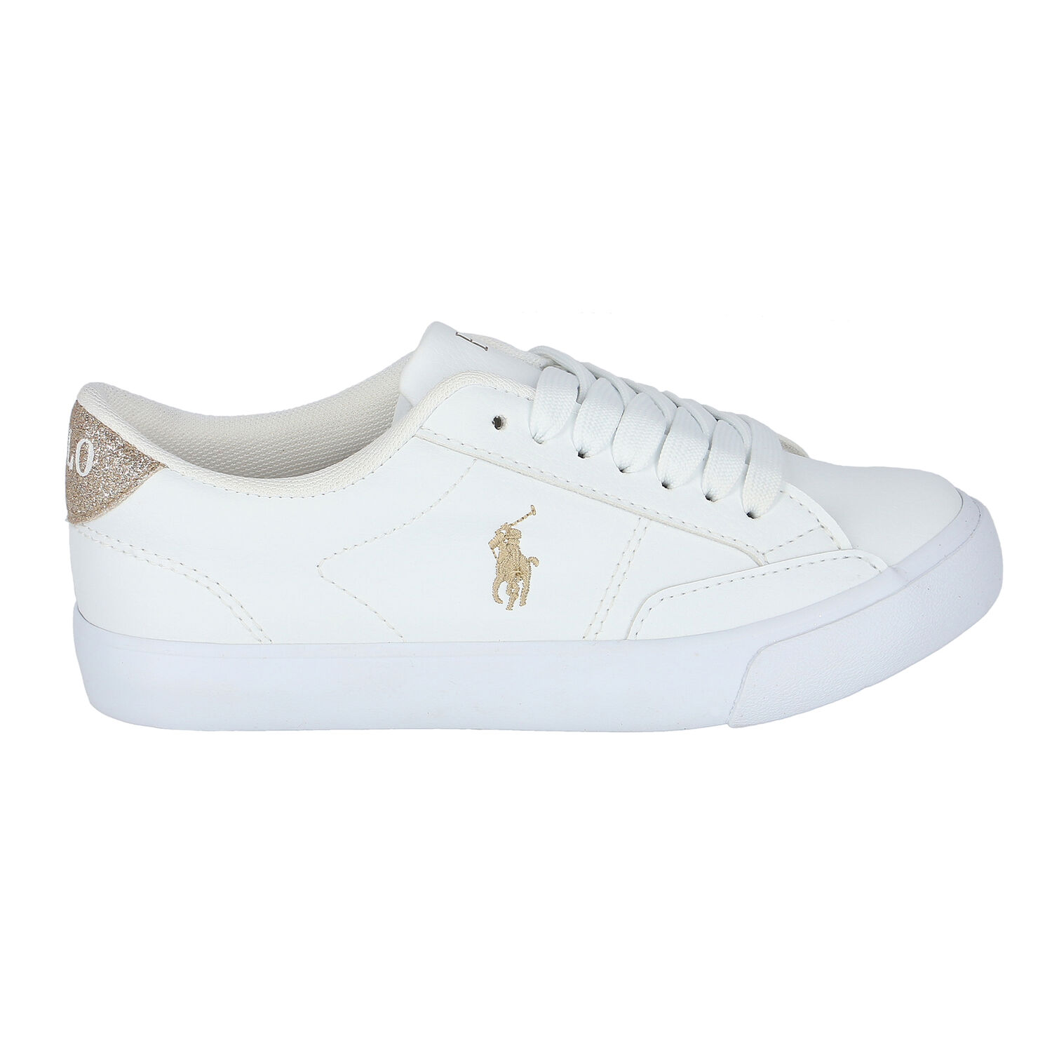 Girls White & Gold Logo Trainers, 1, hi-res