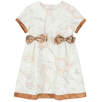 Girls Ivory & Beige Geo Map Dress