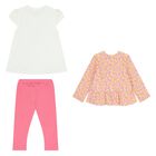 Baby Girls White & Pink Floral 3 Piece Leggings Set, 1, hi-res
