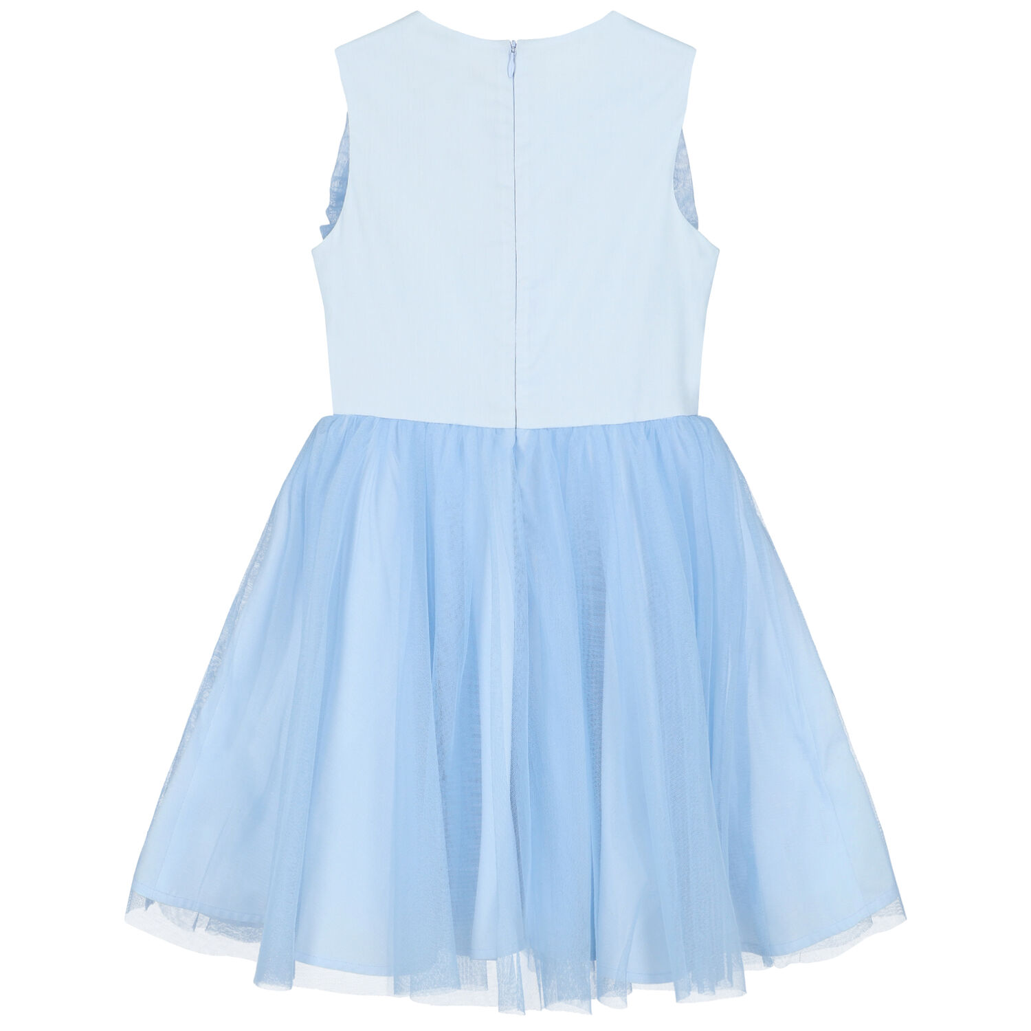 Girls Blue Tulle Bow Dress, 1, hi-res
