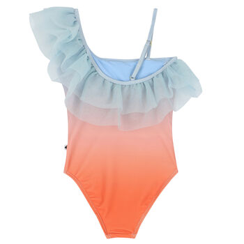 Girls Blue & Orange Ruffled Swimsuit