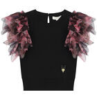 Girls Black Tulle Knitted Top, 2, hi-res