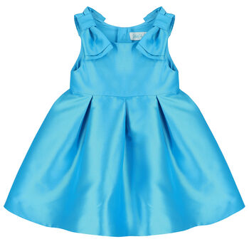 Younger Girls Blue Satin Dress 