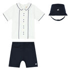 Baby Boys White & Navy Shorts Set, 1, hi-res