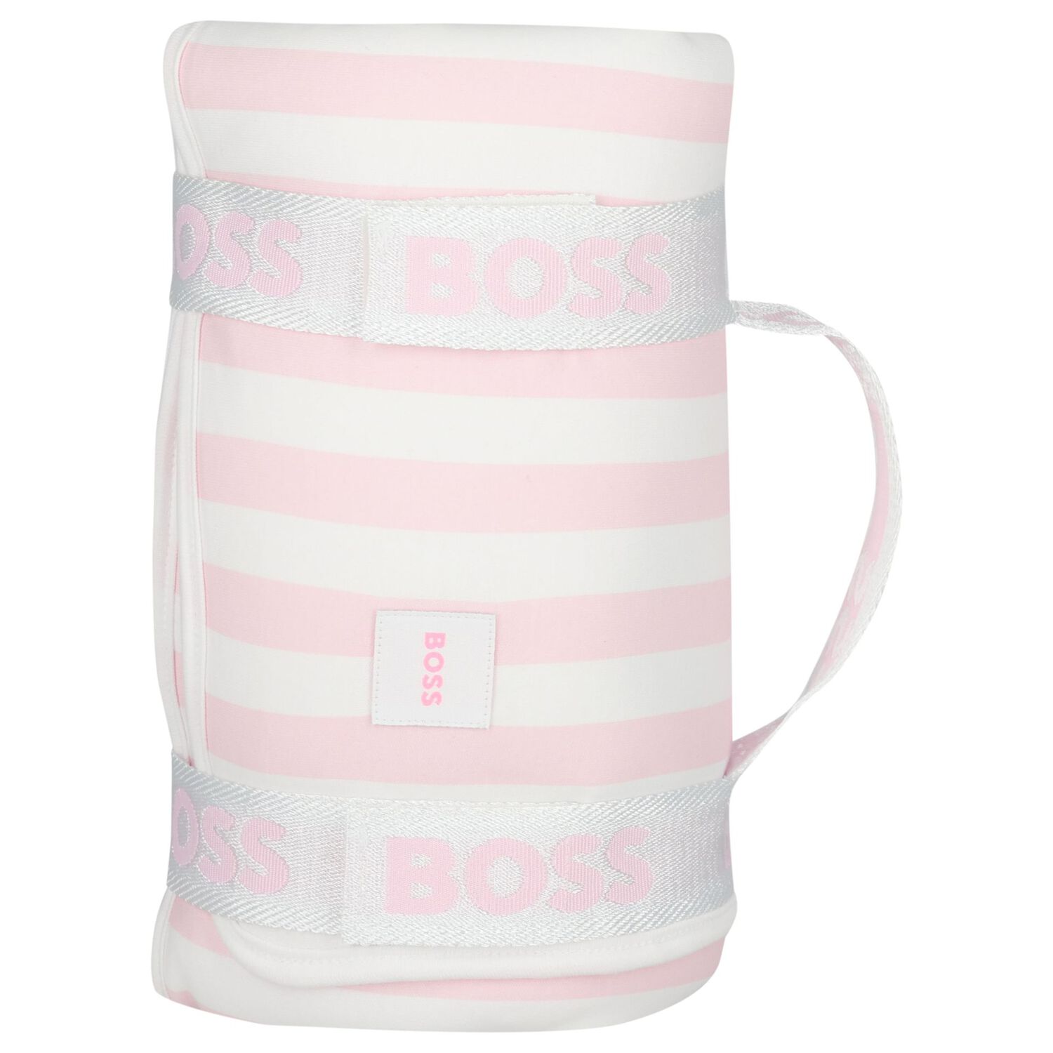 Baby Girls White & Pink Striped Logo Blanket , 2, hi-res