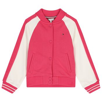 Girls Pink & Ivory Logo Jacket