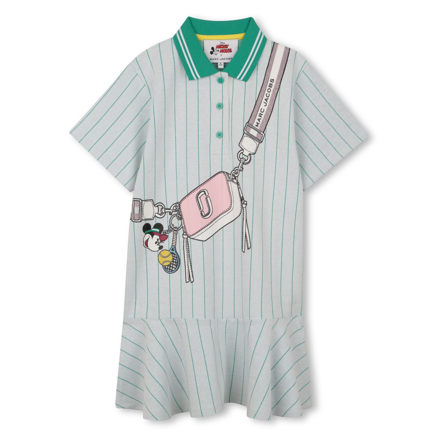 Girls Grey & Green Striped Disney Polo Dress, 1, hi-res