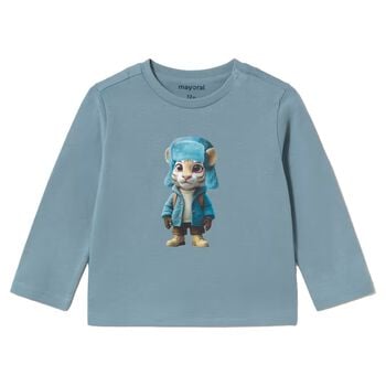 توب أولاد بأكمام طويلة بنقشة النمر باللون الأزرق