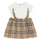 فستان بناتي باللون أبيض وبيج بنقشة مربعات, 1, hi-res
