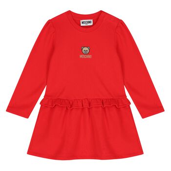 Younger Girls Red Teddy Bear Logo Dress