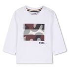 Younger Boys White Logo Long Sleeve Top, 2, hi-res