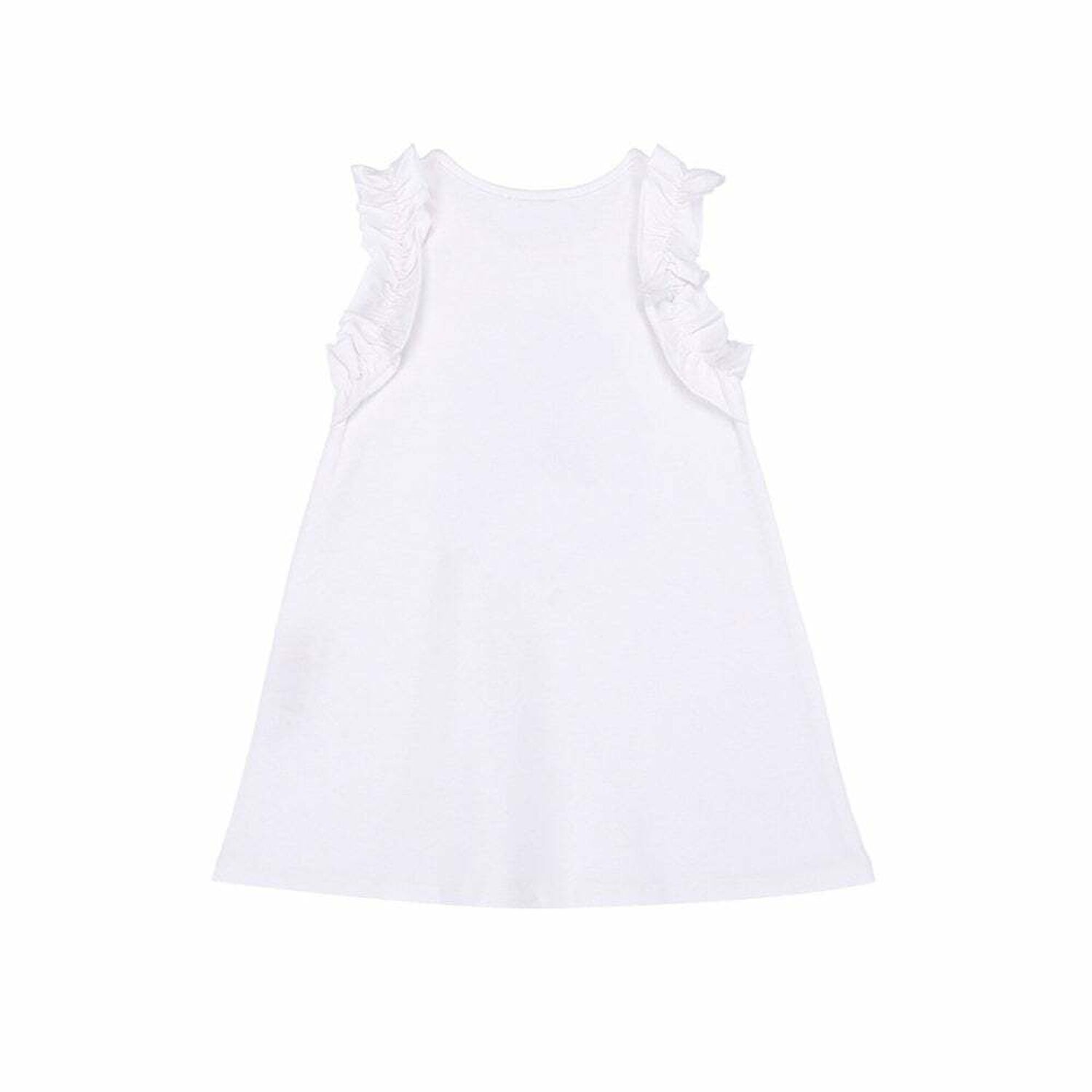 Younger Girls White Cotton Dress, 1, hi-res