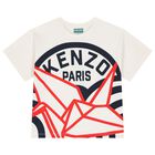 تي شيرت بنات بالشعار باللون العاجي, 1, hi-res