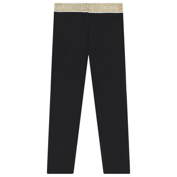 Girls Black & Gold Logo Leggings