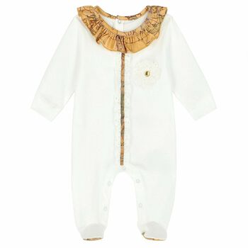 Baby Girls White & Beige Geo Map Babygrow