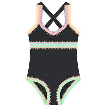 طقم سباحة مظرز بنات باللون الأسود