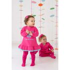 طقم فستان بنات بالشعار باللون الوردي, 1, hi-res