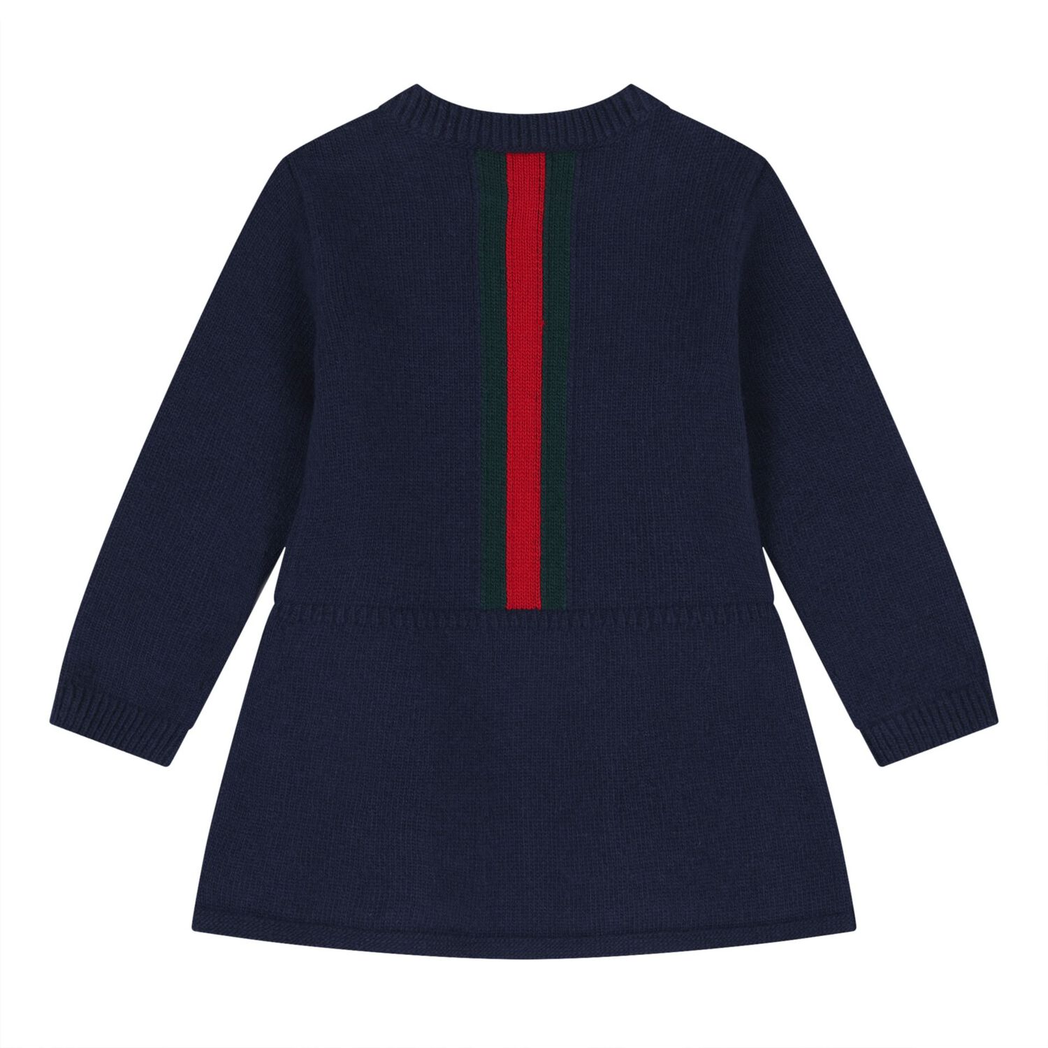 Baby Girls Navy Blue Web Striped Knit Dress, 1, hi-res