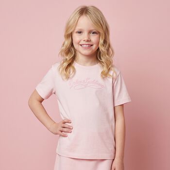 تيشيرت بنات بالشعار باللون الوردي 