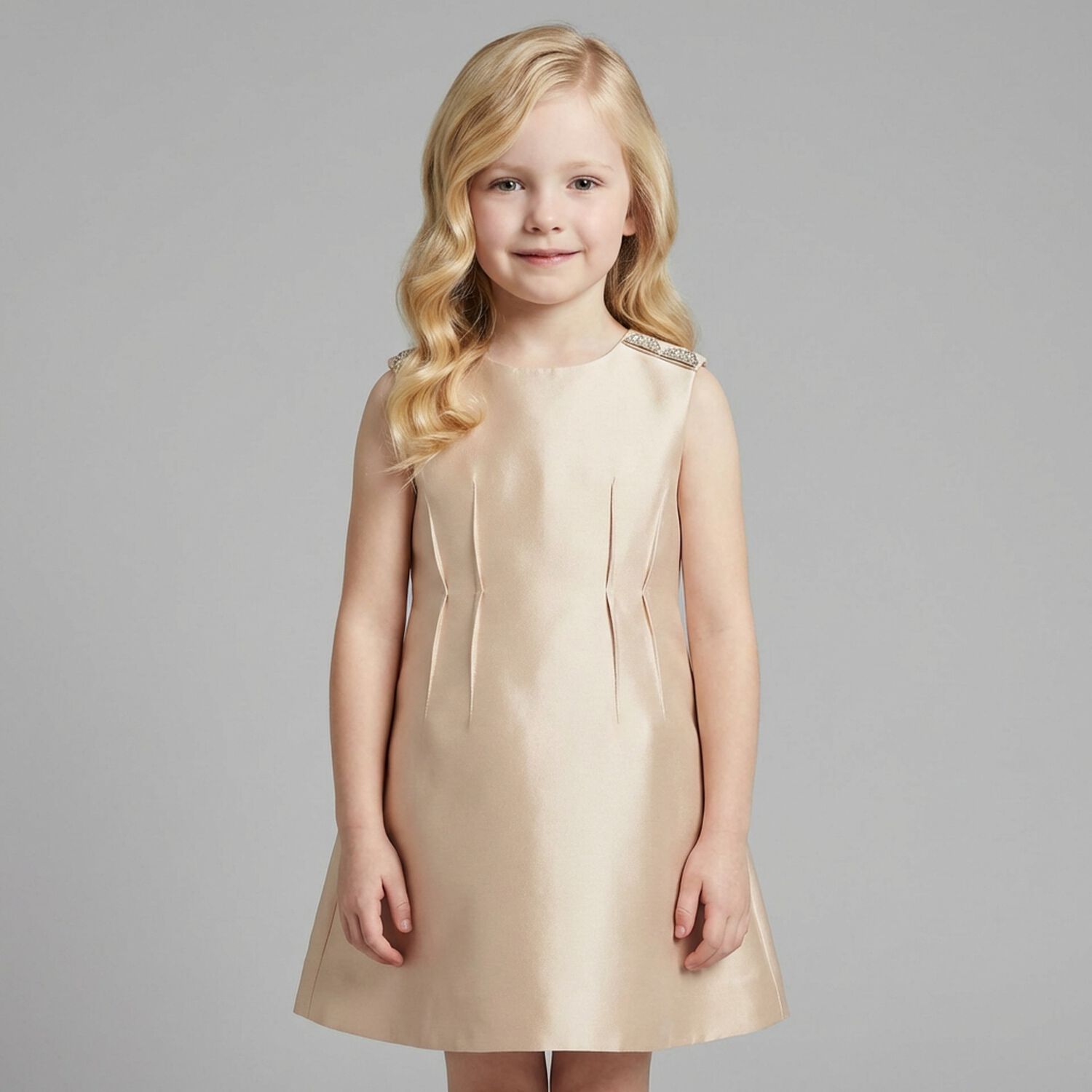 Girls Beige Satin Dress Skirt, 2, hi-res