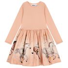 Girls Pink Unicorn Long Sleeve Dress , 2, hi-res