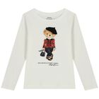 توب بنات بأكمام بشعار الدب باللون العاجى, 1, hi-res